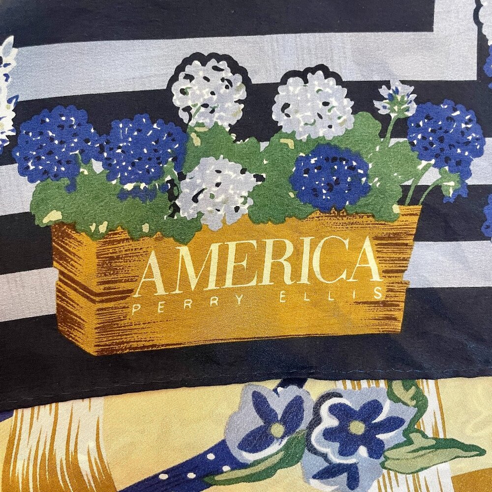 Perry Ellis AMERICA Vintage Silk Scarf Floral Basket Print 30" × 30" - Picture 9 of 9